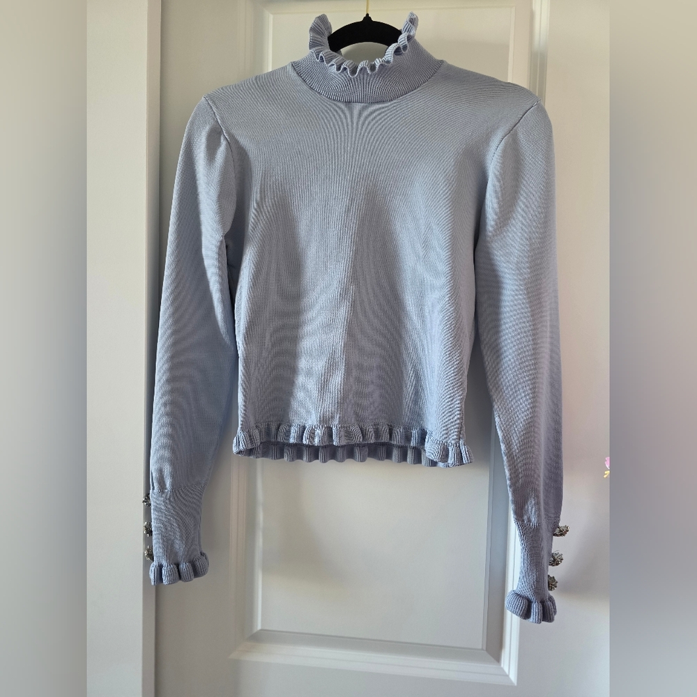 Women's Light Blue Ruffled Top